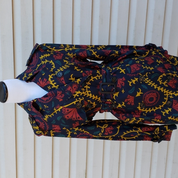 BURBERRY SILK FLORAL PRINT EVENING TRENCH COAT JACKET MADE IN ITALY - Picture 4 of 12